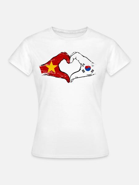 Vietnam Corée du Sud Drapeau Mains Coeur Forme Utilisé - T-shirt Femme - blanc
