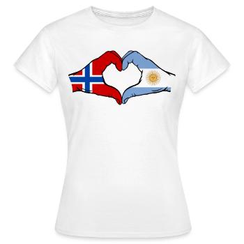 Norge Argentina Flag Hænder Hjerte Form - Dame-T-shirt - hvid - Foran - AI Model Female 172 dark (172cm)