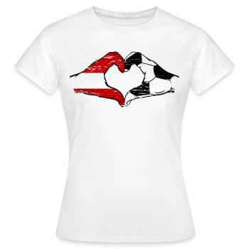 Österreich Fussball Flagge Hände Herzform used - Frauen T-Shirt - Weiß - Vorne - AI Model Female 172 dark (172cm)