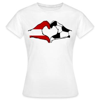 Österreich Fussball Flagge Hände Herzform - Frauen T-Shirt - Weiß - Vorne - AI Model Female 172 dark (172cm)