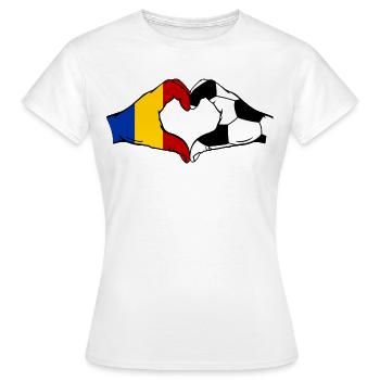 Rumänien Fussball Flagge Haende Herzform - Frauen T-Shirt - Weiß - Vorne - AI Model Female 172 dark (172cm)