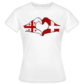 Georgien Daenemark Flagge Haende Herzform - Frauen T-Shirt - Weiß - Vorne - AI Model Female 172 dark (172cm)