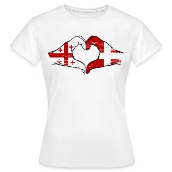 Georgien Daenemark Flagge Haende Herzform used - Frauen T-Shirt - Weiß - Vorne - AI Model Female 172 dark (172cm)