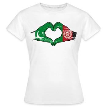 Pakistan Afghanistan Flag Hands Heart - Women's T-Shirt - white - Front - AI Model Female 172 dark (172cm)