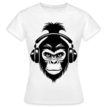 Entspannter Affe Wireless Kopfhörer Café Shirt - Frauen T-Shirt - Weiß - Vorne - AI Model Female 172 dark (172cm)