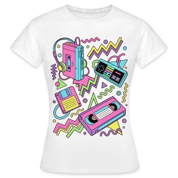 80er 90er Retro Technik Nostalgie Gamer - Frauen T-Shirt - Weiß - Vorne - AI Model Female 172 dark (172cm)