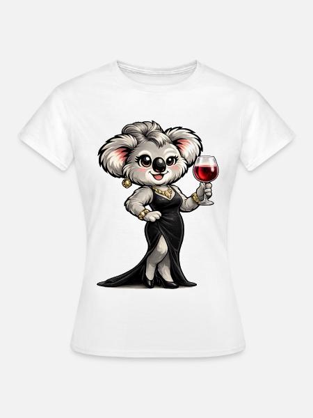 Koala-Dame im Abendkleid mit Rotwein - Frauen T-Shirt - Weiß