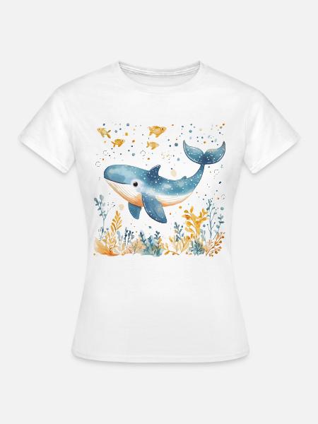Wal Süß Niedlich Baby Kinder Tier Blauwal Aquarell - Frauen T-Shirt - Weiß