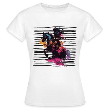 Ritter auf dem Pferd in bunten Farben, cool - Frauen T-Shirt - Weiß - Vorne - AI Model Female 172 dark (172cm)
