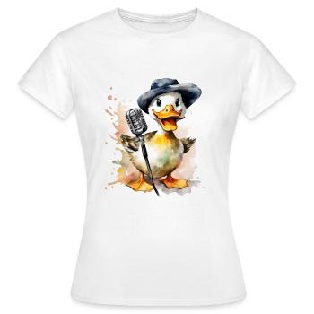 Fröhliche süße singende Ente mit Mikrophone Bild - Frauen T-Shirt - Weiß - Vorne - AI Model Female 172 dark (172cm)