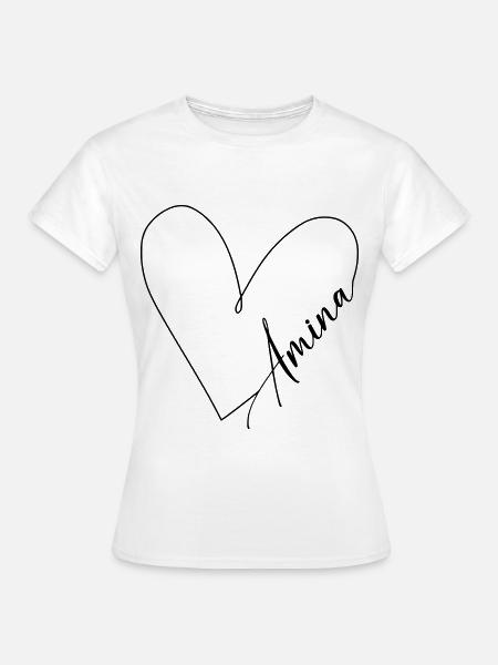 Amina Nom Ligne de Coeur - T-shirt Femme - blanc