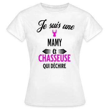 je suis chasseuse qui déchire et mamy - T-shirt Femme - blanc - Devant - AI Model Female 172 dark (172cm)