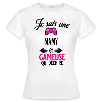 je suis gameuse qui déchire et mamy - T-shirt Femme - blanc - Devant - AI Model Female 172 dark (172cm)
