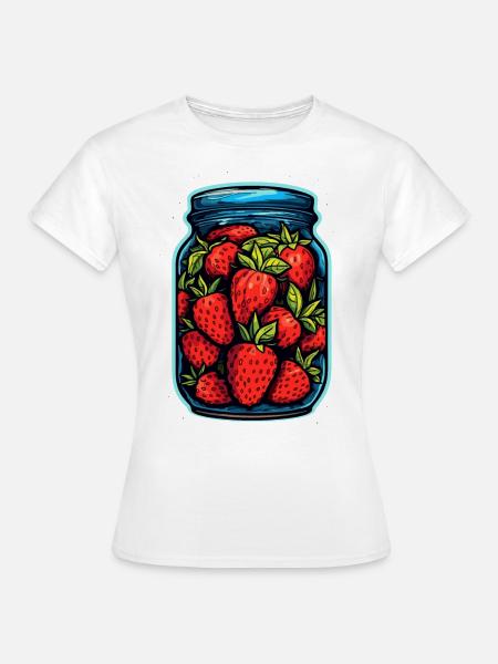 Glasgefäß mit Erdbeeren - Frauen T-Shirt - Weiß