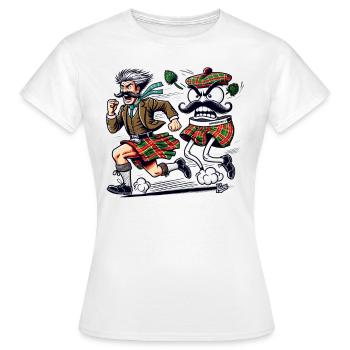 Schotte auf der Flucht vor einer Unterhose - Frauen T-Shirt - Weiß - Vorne - AI Model Female 172 dark (172cm)