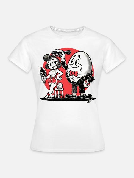 Retro Cartoon Lady und der Eiermann - Frauen T-Shirt - Weiß