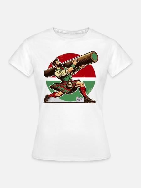 Schottischer Kerl mit Holzstamm - Caber Toss - Frauen T-Shirt - Weiß