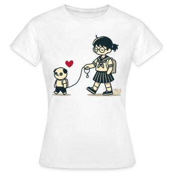 Otaku japonais marchant avec une écolière - T-shirt Femme - blanc - Devant - AI Model Female 172 dark (172cm)