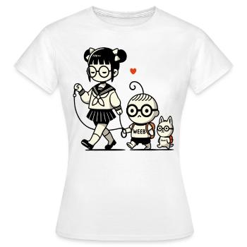 écolière japonaise, petit frèreavec chien - T-shirt Femme - blanc - Devant - AI Model Female 172 dark (172cm)