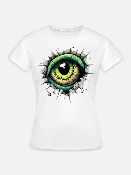 Monster-Auge guckt durch das Loch in der Wand - Frauen T-Shirt - Weiß