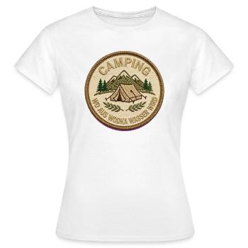Campingpatch Bergwald Zeltmotiv - Frauen T-Shirt - Weiß - Vorne - AI Model Female 172 dark (172cm)