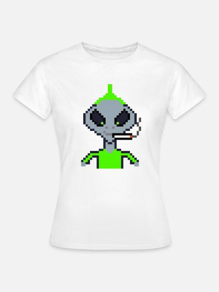 Pixel Alien "Smoking Iro" - Frauen T-Shirt - Weiß