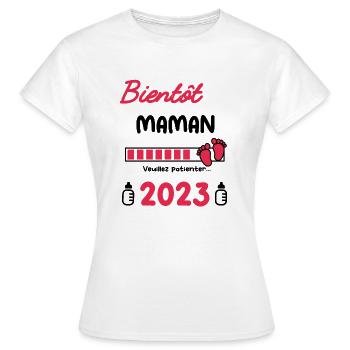 Annonce grossesse maman bientôt maman 2023 - T-shirt Femme - blanc - Devant - AI Model Female 172 dark (172cm)