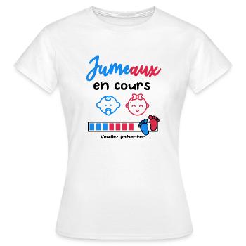 jumeaux jumelles en cours annonce grossesse - T-shirt Femme - blanc - Devant - AI Model Female 172 dark (172cm)