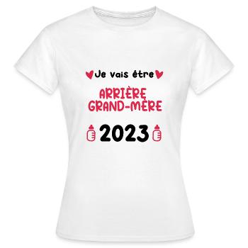 Annonce grossesse Arrière grand-mère 2023 - T-shirt Femme - blanc - Devant - AI Model Female 172 dark (172cm)