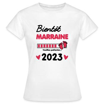 Bientôt Marraine 2023 cadeau future Marraine - T-shirt Femme - blanc - Devant - AI Model Female 172 dark (172cm)
