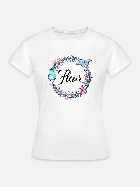 Fleur, Name, Schriftzug, Blumenkranz, Geschenk - Frauen T-Shirt - Weiß