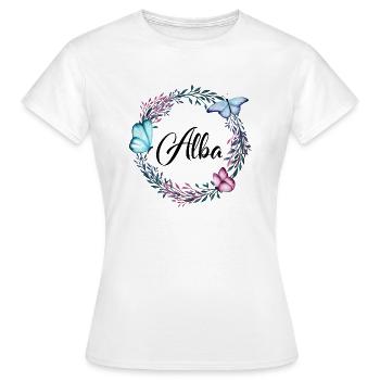 Alba, Name, Schriftzug, Blumenkranz, Geschenk - Frauen T-Shirt - Weiß - Vorne - AI Model Female 172 dark (172cm)