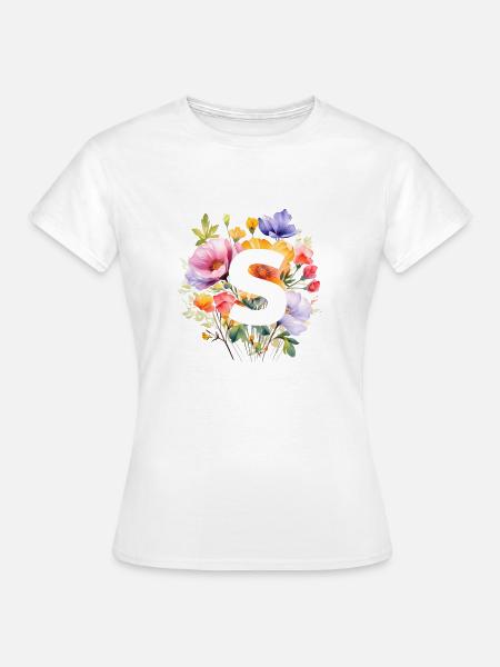 S Monogramm , bunter Blumenstrauss - Frauen T-Shirt - Weiß