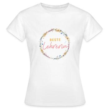 Beste Lehrerin! Blumen-Design, personalisierbar - Frauen T-Shirt - Weiß - Vorne - AI Model Female 172 dark (172cm)