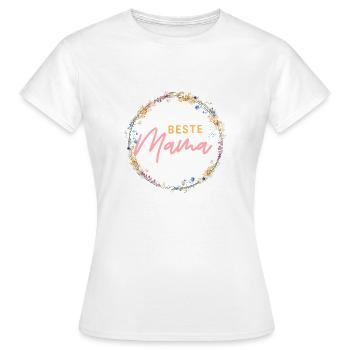 Beste Mama! Blumen Kranz, personalisierbar - Frauen T-Shirt - Weiß - Vorne - AI Model Female 172 dark (172cm)