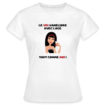 Vin s'ameliore avec l'age Femme. Cadeau Humour - T-shirt Femme - blanc - Devant - AI Model Female 172 dark (172cm)