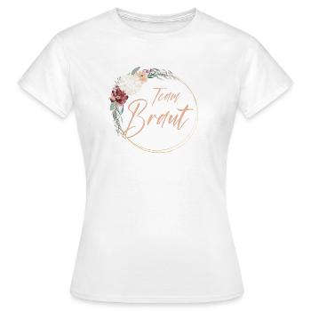 Team Braut! Blumenkranz personalisierbar - Frauen T-Shirt - Weiß - Vorne - AI Model Female 172 dark (172cm)