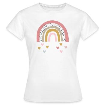 Regenbogen mit Regentropfen als Herzchenform - Frauen T-Shirt - Weiß - Vorne - AI Model Female 172 dark (172cm)