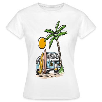 Tropischer Surfbus am Palmenstrand - Frauen T-Shirt - Weiß - Vorne - AI Model Female 172 dark (172cm)