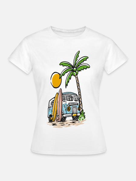 Tropischer Surfbus am Palmenstrand - Frauen T-Shirt - Weiß