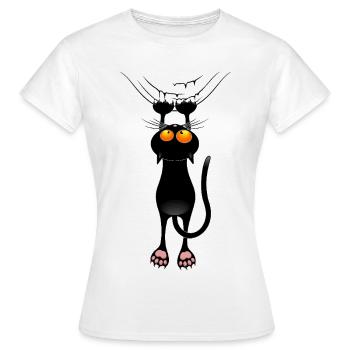 Mème de chat drôle accroché à un rideau en tissu - T-shirt Femme - blanc - Devant - AI Model Female 172 dark (172cm)