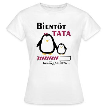 bientôt tata pingouin,future tante - T-shirt Femme - blanc - Devant - AI Model Female 172 dark (172cm)