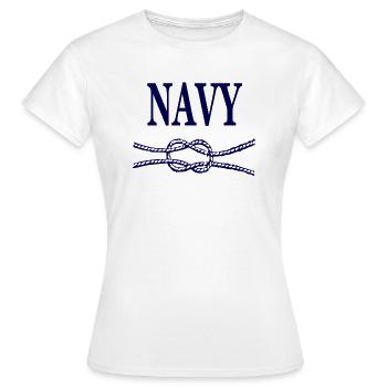NAVY BLAUE SCHRIFT - Frauen T-Shirt - Weiß - Vorne - AI Model Female 172 dark (172cm)