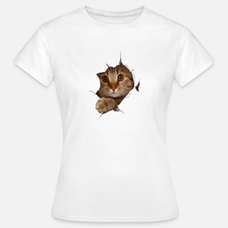 Süßes 3D Kätzchen Katze - Geschenk - Frauen T-Shirt - Weiß