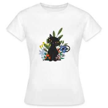 cute black cat with colorful flowers - Women's T-Shirt - white - Front - AI Model Female 172 dark (172cm)