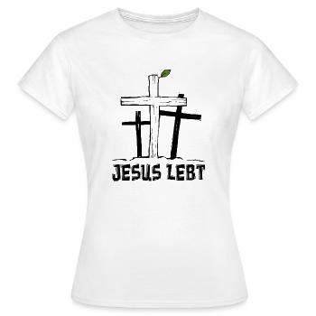 Jesus lebt - Kreuz Auferstehung Hoffnung Glaube - Frauen T-Shirt - Weiß - Vorne - AI Model Female 172 dark (172cm)