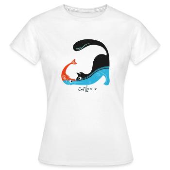 Le chat et l’image de poisson - T-shirt Femme - blanc - Devant - AI Model Female 172 dark (172cm)