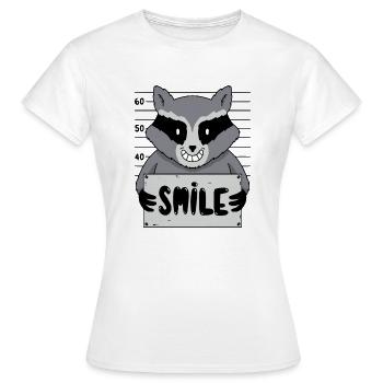 Dessin animé Raton laveur Photo Sourire Prison Humour - T-shirt Femme - blanc - Devant - AI Model Female 172 dark (172cm)