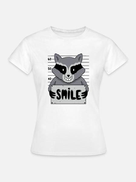 Cartoon Waschbär Foto Lächeln Gefängnis Humor - Frauen T-Shirt - Weiß