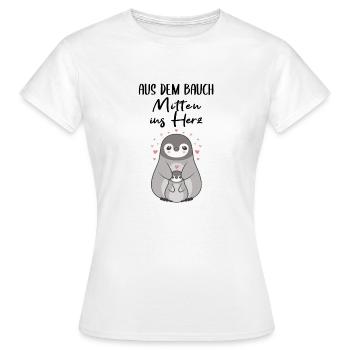 Aus dem Bauch mitten ins Herz Geschenk Geburt - Frauen T-Shirt - Weiß - Vorne - AI Model Female 172 dark (172cm)